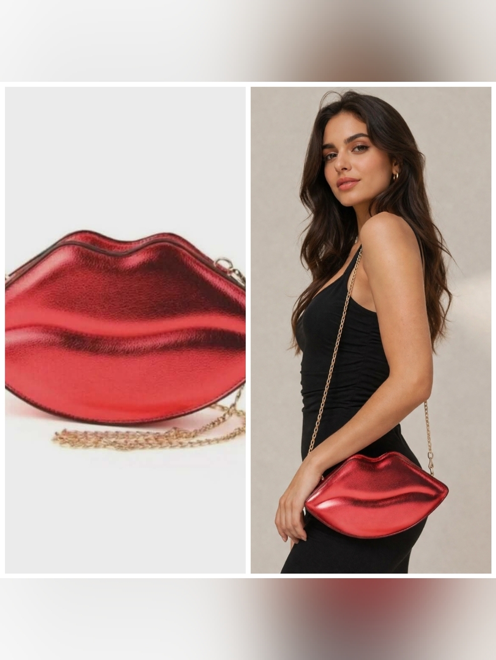 Lip Shaped Evening Shiny Evening Purse Party Clutch
